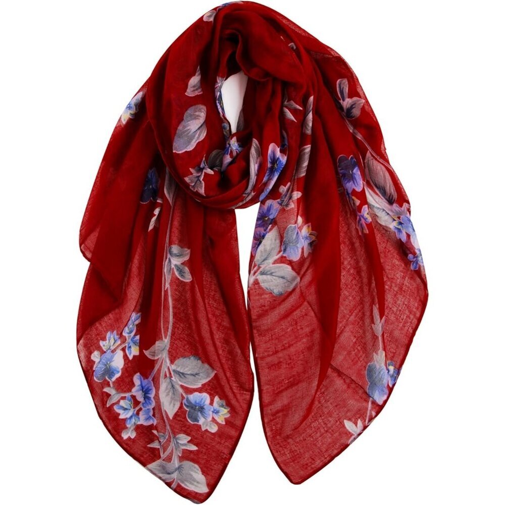 Women Darkwine Fashion Flowers Print Scarves Winter Head Shawl Cotton Wrap